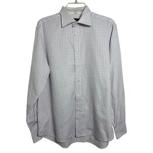 Canali Checkered Button Dress Shirt Size 41 Neck 16 Large Made in Italy Cotton